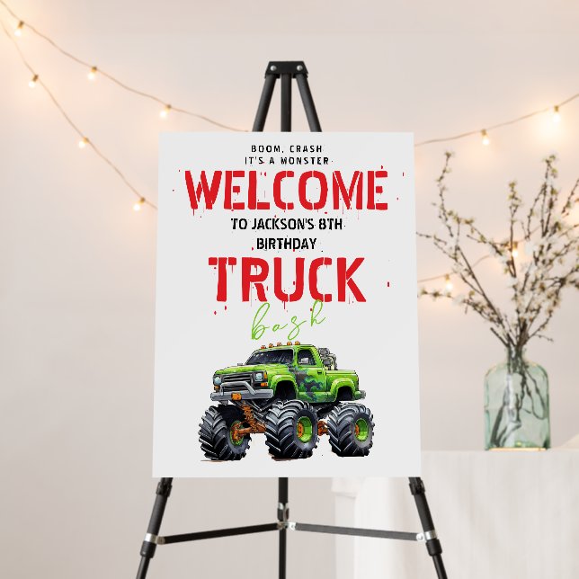 Modern Kids Monster Truck Birthday Party Foam Board (In Situ (Stand))