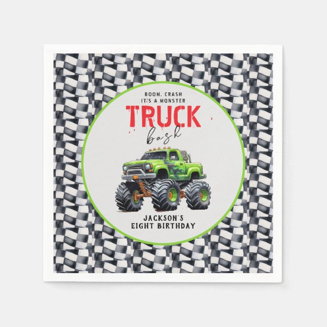  Modern Kids Monster Truck Birthday Party Napkins (Front)