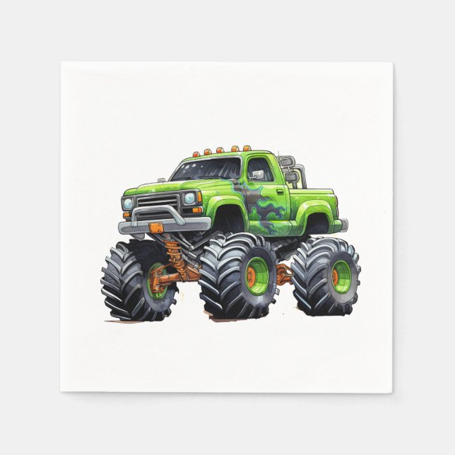  Modern Kids Monster Truck Birthday Party Napkins (Front)