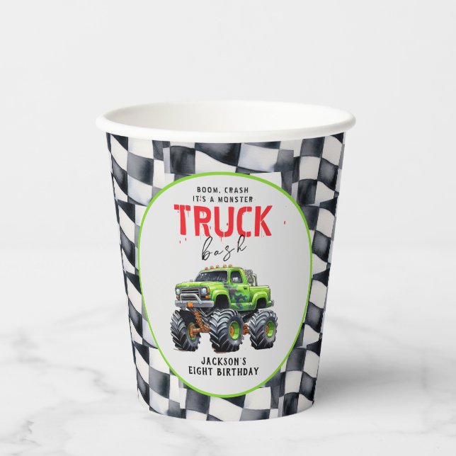  Modern Kids Monster Truck Birthday Party Paper Cups (Front)