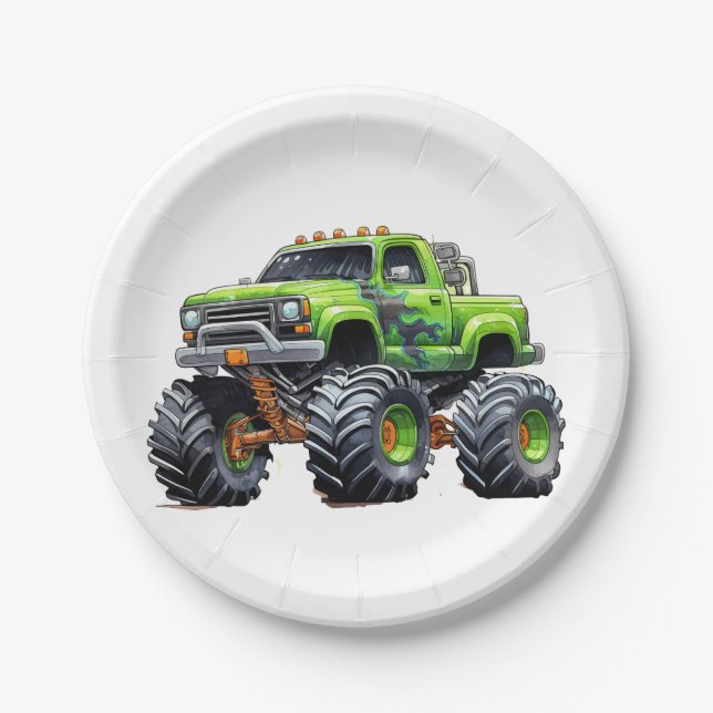  Modern Kids Monster Truck Birthday Party Paper Plates (Front)