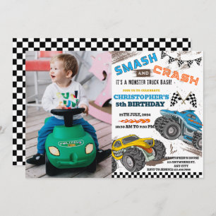 Modern Kids Monster Trucks Birthday Invitation