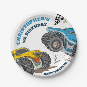 Modern Kids Monster Trucks Birthday Paper Plates