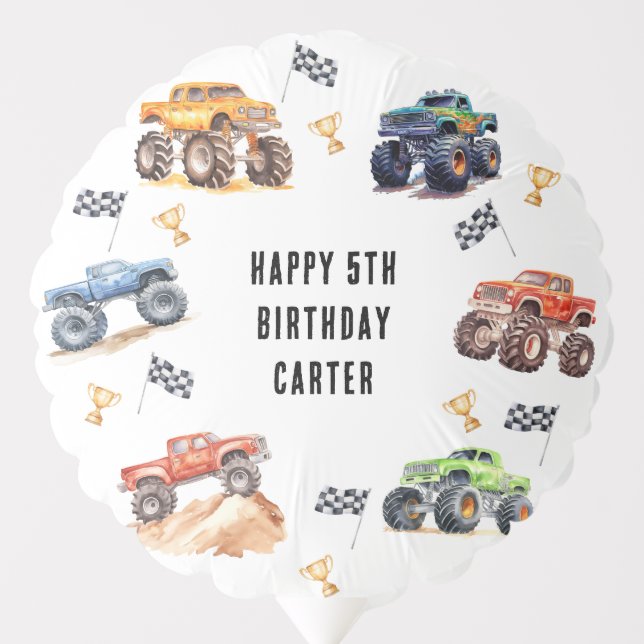 Modern Kids Monster Trucks Birthday Party Balloon (Front)