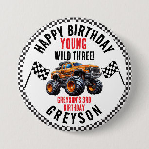 Modern Kids Monster Trucks Birthday Party Button