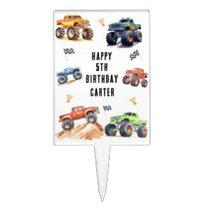 Modern Kids Monster Trucks Birthday Party Cake Topper