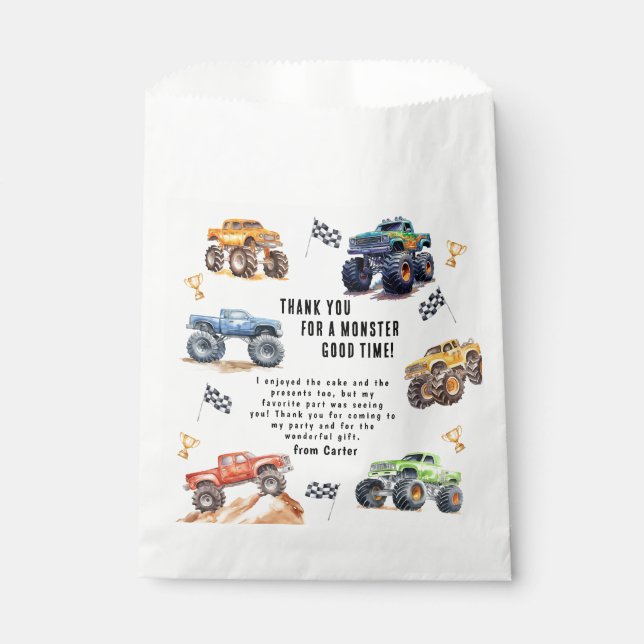 Modern Kids Monster Trucks Birthday Party Favor Bag (Front)