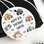 Modern Kids Monster Trucks Birthday Party Favor Tags<br><div class="desc">Attention all little party animals! Get ready to rev up the fun with our Kids Monster Car Trucks birthday party favor tags. Adorned with adorable and vibrant monster car trucks,  this modern typography script invites you to join in on the celebration.</div>