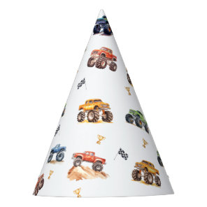 Modern Kids Monster Trucks Birthday Party Hat
