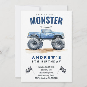 Modern Kids Monster Trucks Birthday Party Invitation