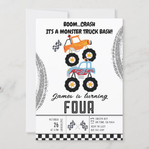 Modern Kids Monster Trucks Birthday Party Invitation