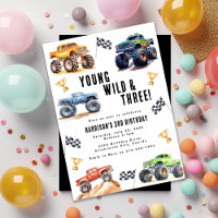 Modern Kids Monster Trucks Birthday Party Invitation