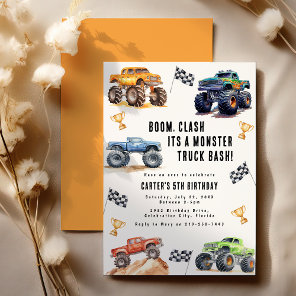 Modern Kids Monster Trucks Birthday Party Invitation