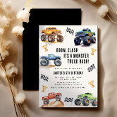 Modern Photo | Kids Monster Trucks Birthday Party Invitation