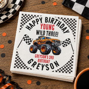 Modern Kids Monster Trucks Birthday Party Napkins