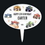 Modern Kids Monster Trucks Birthday Party Oval Cake Topper<br><div class="desc">Drive your little party-goer's birthday to the next level with our Monster Car Trucks cake topper. Colorful,  adorable,  and designed with a dazzling modern typography script,  this topper adds a fun and exciting spin to the celebration. Hop in and join the fun with these endearing monster car trucks!</div>