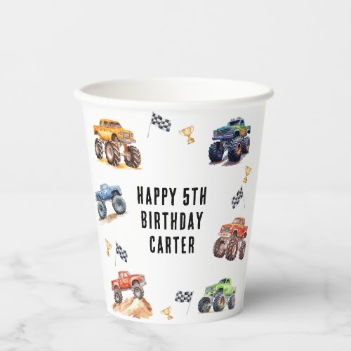 Modern Kids Monster Trucks Birthday Party Paper Cups
