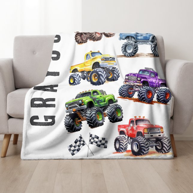 Modern Kids Monster Trucks Fleece Blanket (Creator Uploaded)