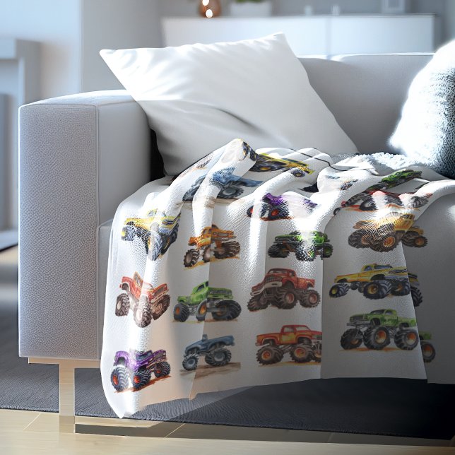 Modern Kids Monster Trucks Fleece Blanket (Creator Uploaded)