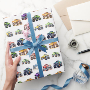 Modern Kids Monster Trucks Wrapping Paper