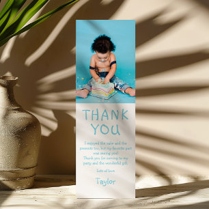Modern Kids Photo Birthday   Blue Thank You Bookmarks