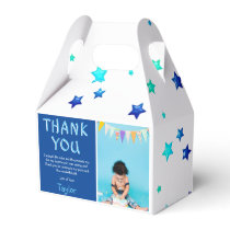 Modern Kids Photo Birthday | Blue Thank You Favor Boxes