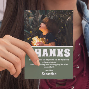 Modern Kids Photo Birthday Green Thank You Card