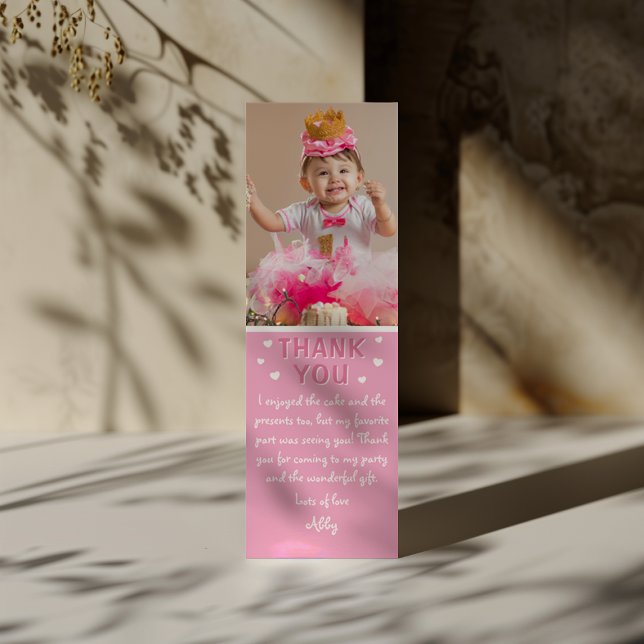 Modern Kids Photo Birthday | Pink Thank You Bookmarks (Creator Uploaded)