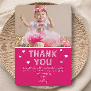 Modern Kids Photo Birthday | Pink Thank You Card