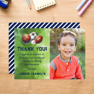 Modern Kids Photo Sports Thank You Card
