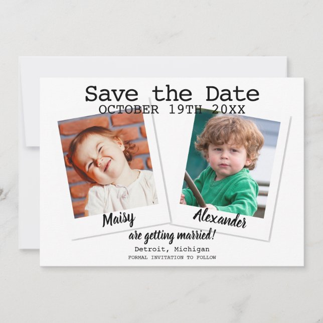 Modern Kids Photos Wedding Save The Date (Front)