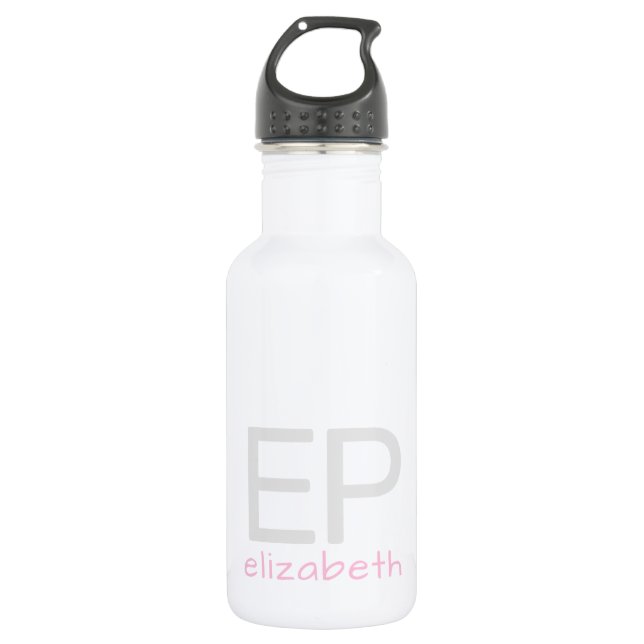 Modern Kids Pink White Personalized Small Stainless Steel Water Bottle (Front)