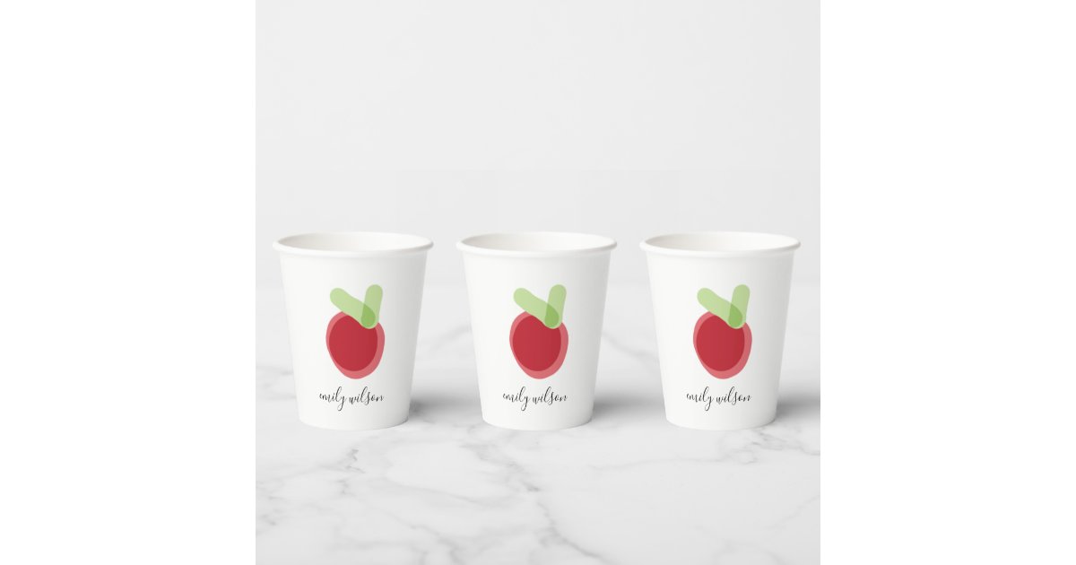 Modern Kids School Teacher Hand Drawn Apple Paper Cups | Zazzle