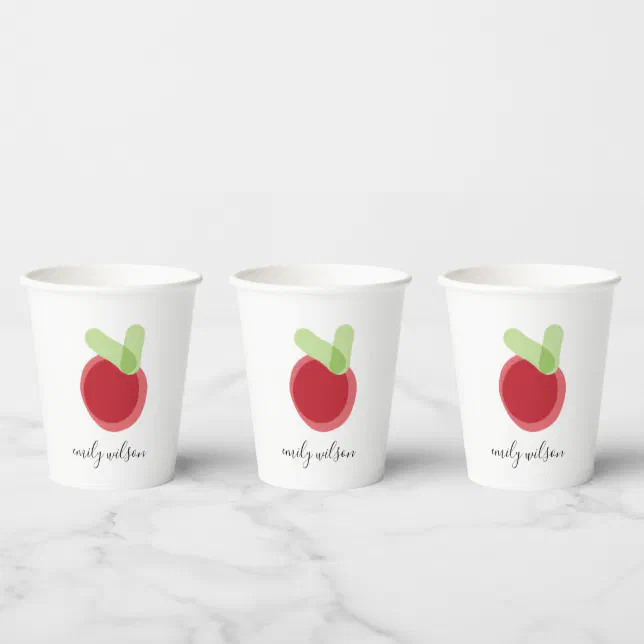 Modern Kids School Teacher Hand Drawn Apple Paper Cups | Zazzle