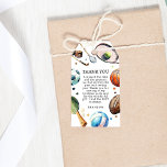 Modern Kids Sports Birthday Party Gift Tags<br><div class="desc">Themed birthday parties are becoming increasingly popular among parents and kids alike, however there’s a new trend emerging: sports. These sports themed birthday party thank you gift tags, featuring modern and playful watercolor images of sports balls, including tennis, football, basketball, rugby, hockey, table tennis, volley ball and also a lacrosse...</div>