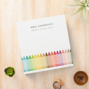 Modern Kids Teacher Colorful Rainbow Crayon Colors 3 Ring Binder