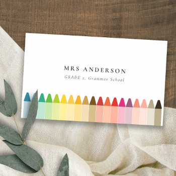 Modern Kids Teacher Colorful Rainbow Crayon Colors Business Card by DearBrand at Zazzle