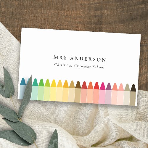 Modern Kids Teacher Colorful Rainbow Crayon Colors Business Card