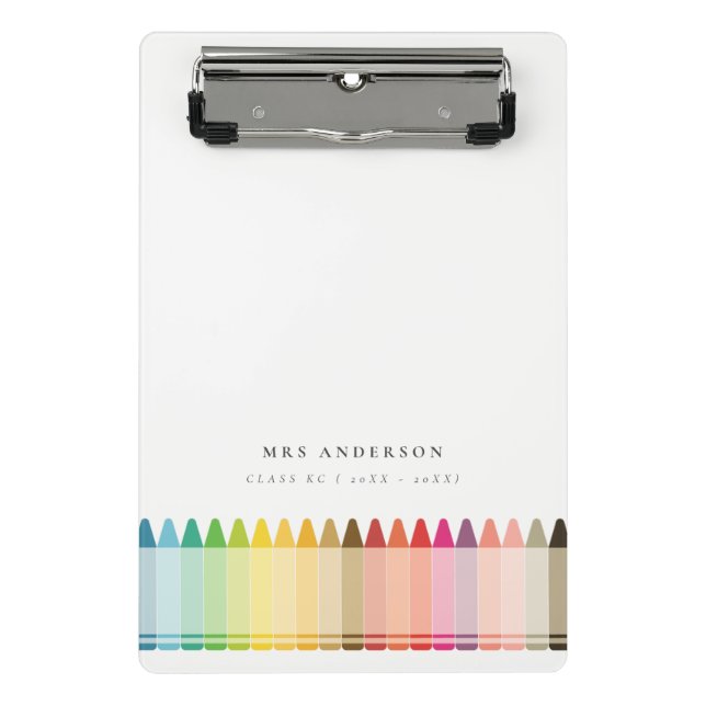 Modern Kids Teacher Colorful Rainbow Crayon Colors Mini Clipboard (Front)