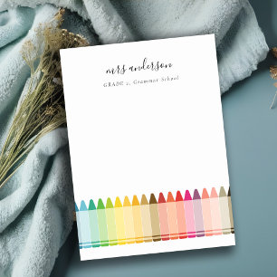 Modern Kids Teacher Colorful Rainbow Crayon Colors Note Card