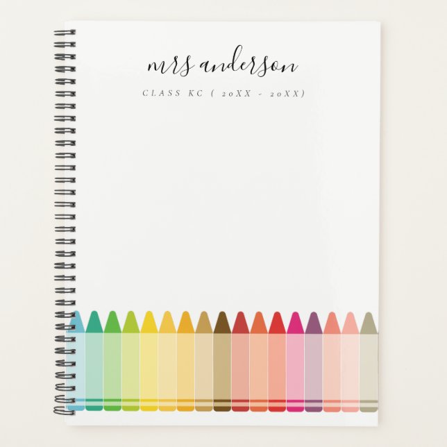 Modern Kids Teacher Colorful Rainbow Crayon Colors Planner (Front)