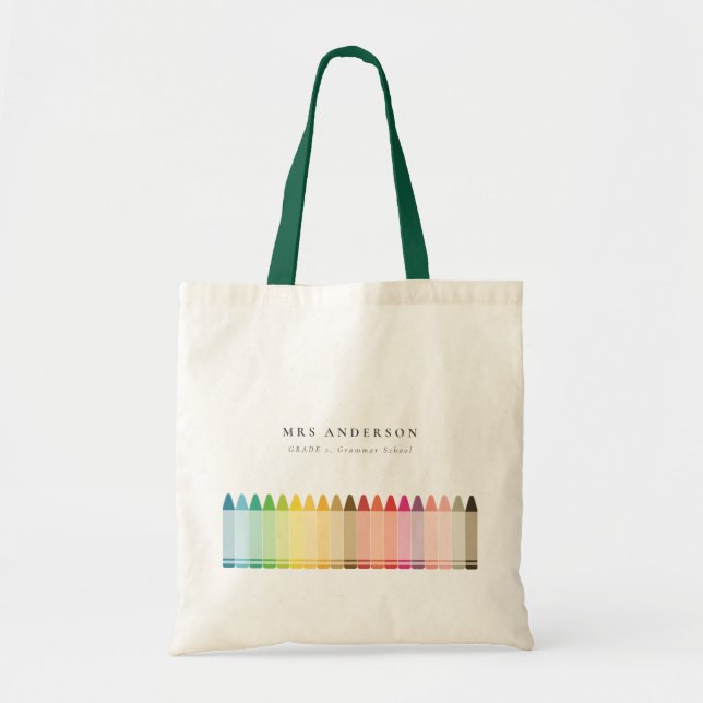 Modern Kids Teacher Colorful Rainbow Crayon Colors Tote Bag (Front)