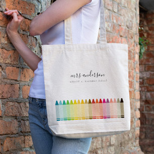 Modern Kids Teacher Colorful Rainbow Crayon Colors Tote Bag