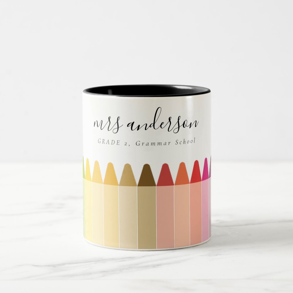 Modern Kids Teacher Colorful Rainbow Crayon Colors Two-Tone Coffee Mug ...
