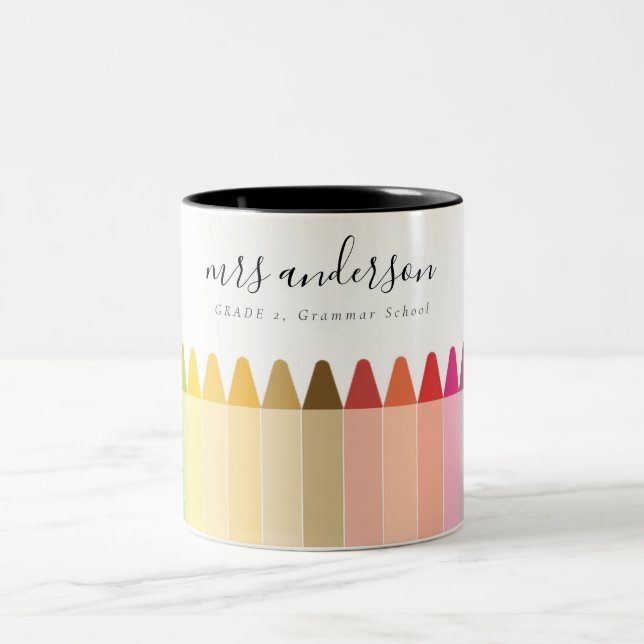Modern Kids Teacher Colorful Rainbow Crayon Colors Two-Tone Coffee Mug (Center)