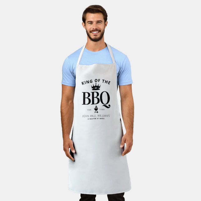 Modern King of the BBQ Crown Foodie Dad Men Apron (Worn)