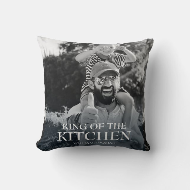 Modern King of the Kitchen Photo | Name Custom Throw Pillow (Front)