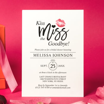 Modern Kiss Miss Goodbye Red Lips Bridal Shower Invitation by UniqueWeddingShop at Zazzle