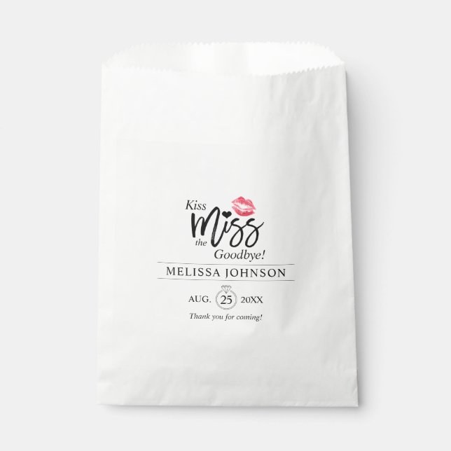 Modern Kiss Miss Goodbye Thank You Bridal Shower Favor Bag (Front)