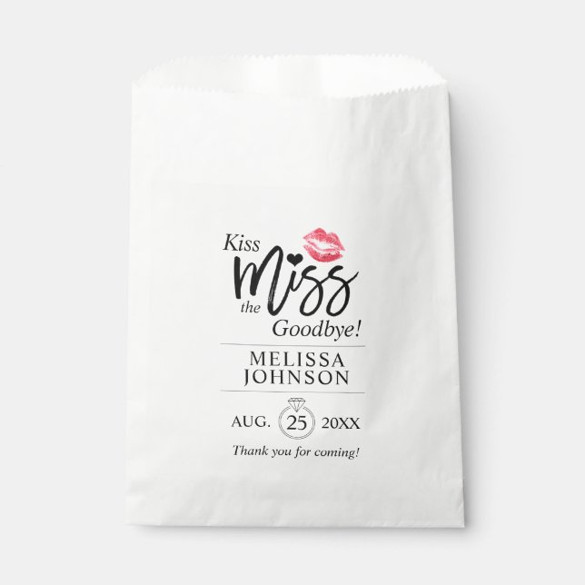 Modern Kiss Miss Goodbye Thank You Bridal Shower Favor Bag (Front)